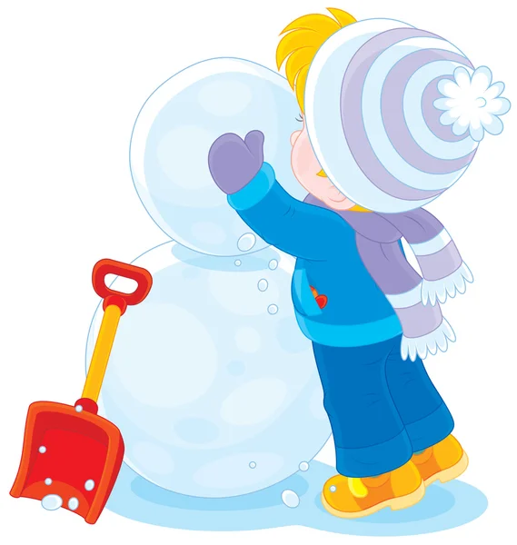 Child makes a snowman — Stock Vector