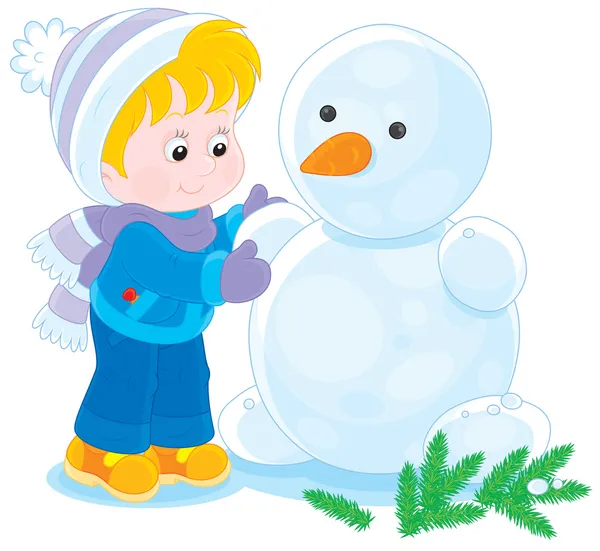 Child makes a snowman — Stock Vector