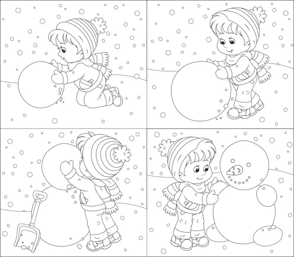 Barnet gör en snögubbe — Stock vektor
