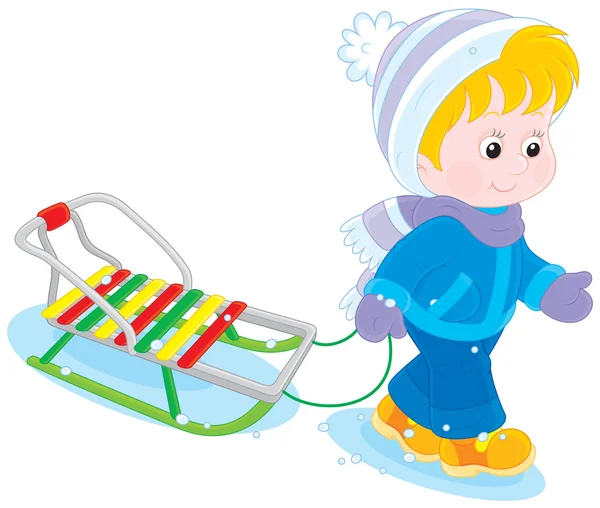 Child with a sleigh — Stock Vector