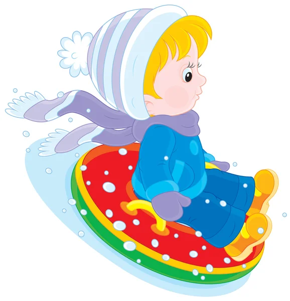 Child with an inflatable snow tube — Stock Vector