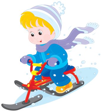 çocuk üzerinde bir kar scooter