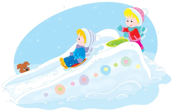 Children on an ice-run — Stock Vector