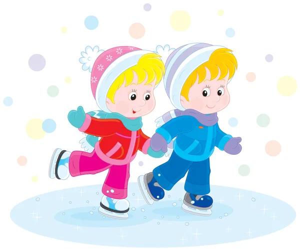 Children skating — Stock Vector