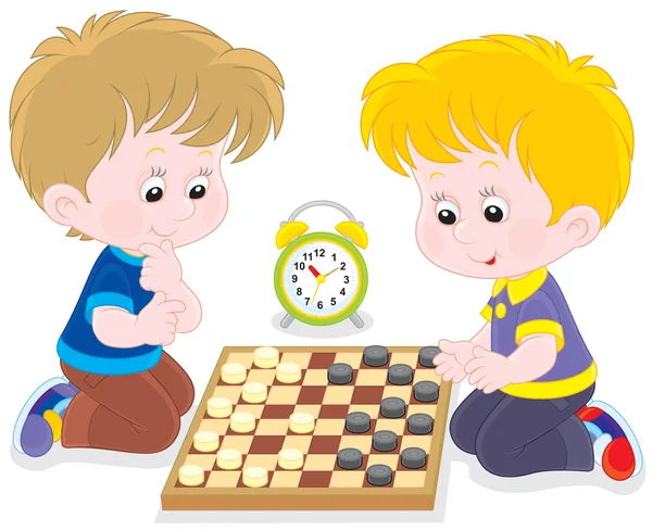 Children play checkers — Stock Vector