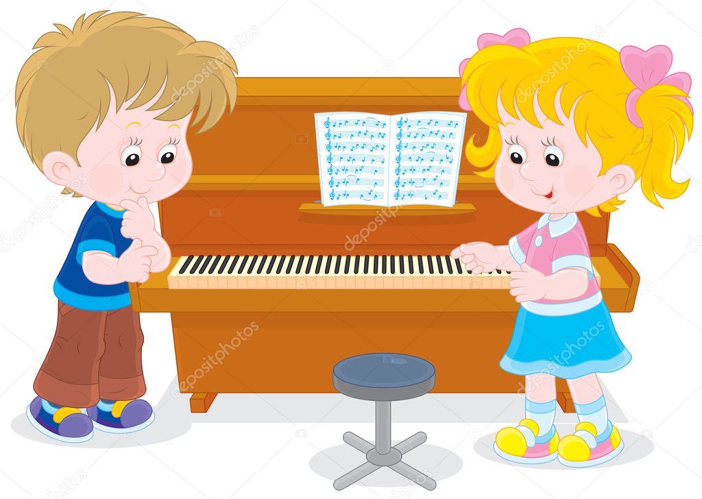 Children play a piano