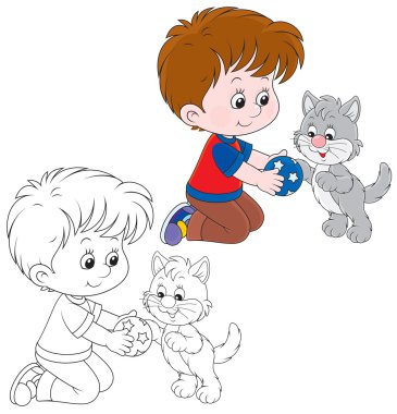 çocuk ve kedi yavrusu