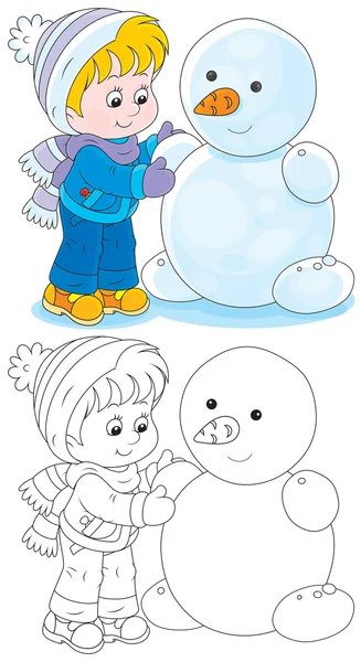 子供は雪だるまを作る — ストックベクタ