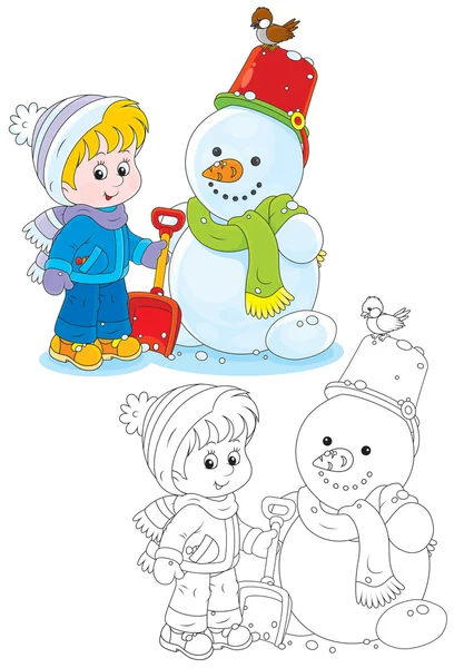 Παιδί και χιονάνθρωπος — Διανυσματικό Αρχείο