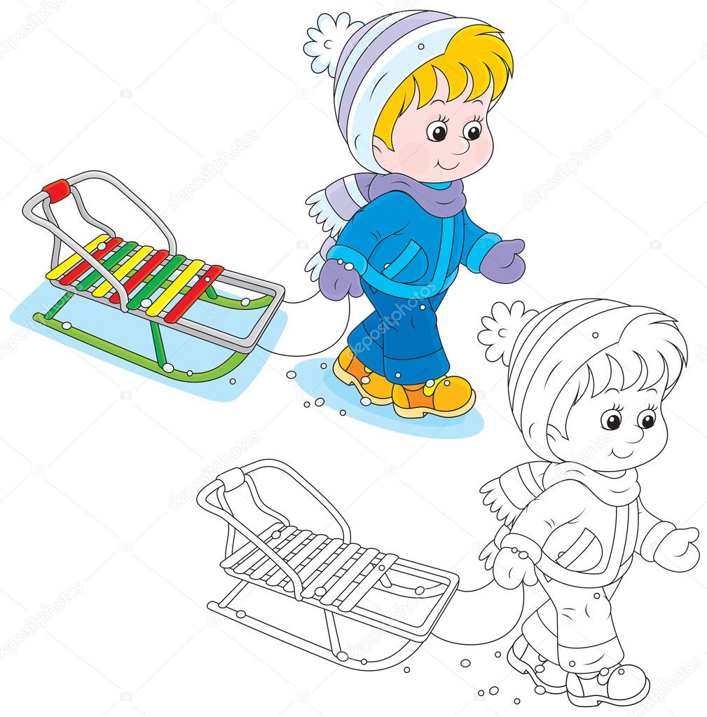 Child walks with a sleigh