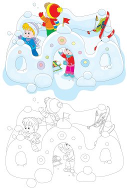 Children in a snow fort clipart