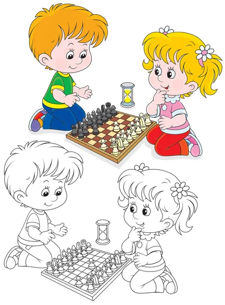 Çocuklar Satranç Oynar — Stok Vektör