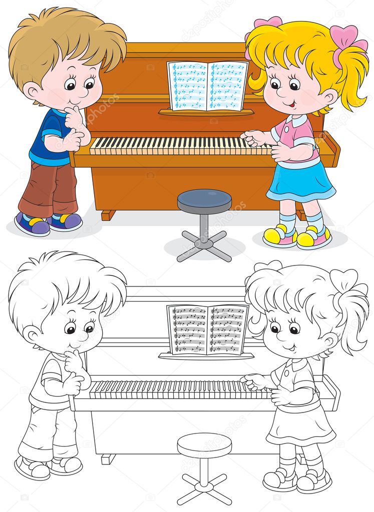 Children play a piano