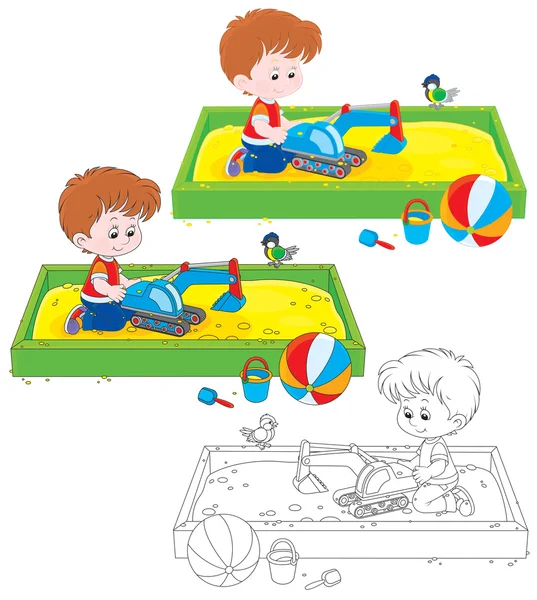 Chico juega en una caja de arena — Archivo Imágenes Vectoriales