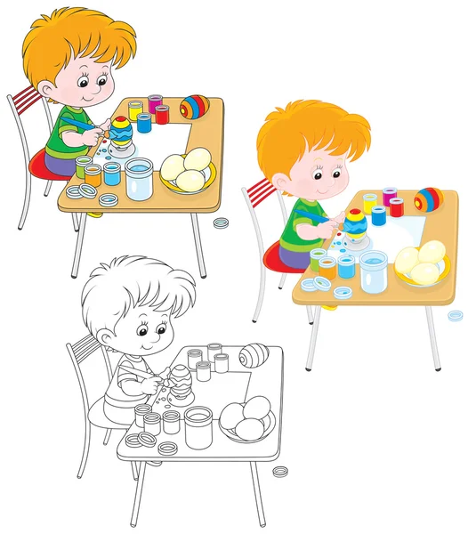 Çocuk Paskalya yumurtaları boyar — Stok Vektör