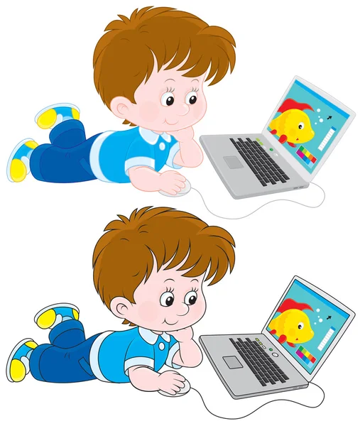 Boy with a laptop — Stock Vector