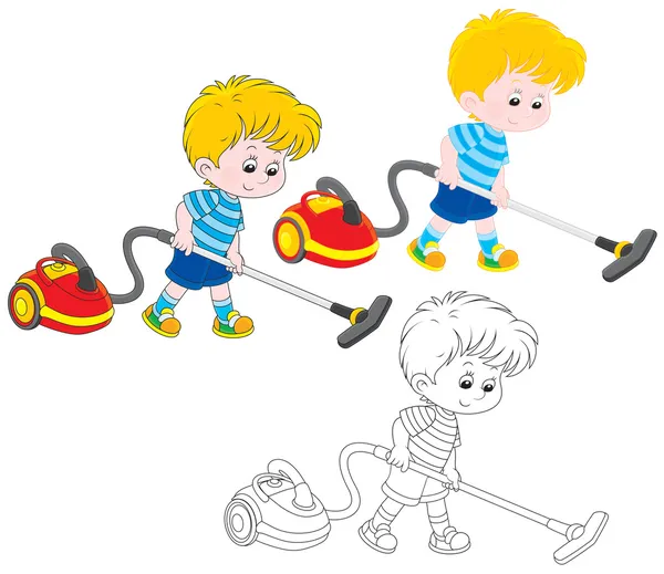 Boy with a vacuum cleaner — Stock Vector