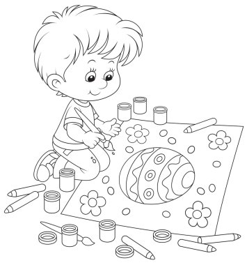Kid drawing an Easter egg clipart