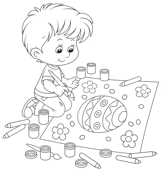 Kid drawing an Easter egg — Stock Vector