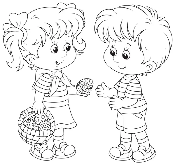 Niña y niño en el día de Pascua — Vector de stock