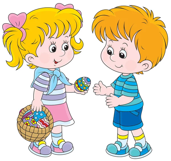 Chica y niño en el día de Pascua — Vector de stock