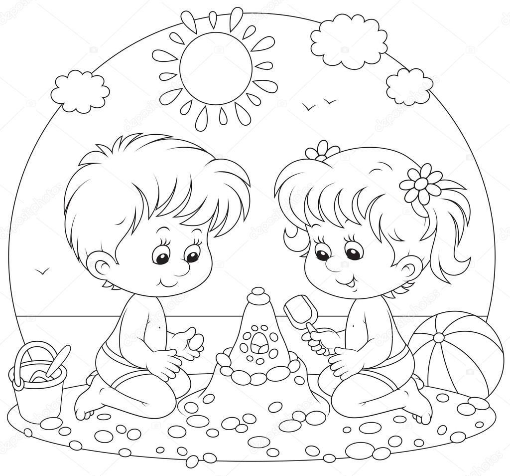 Crianças Pequenas Brincando Com Brinquedos Berçário Ilustração Vetorial Preto  Branco imagem vetorial de AlexBannykh© 238075284