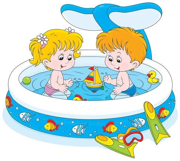 Crianças em uma piscina infantil — Vetor de Stock