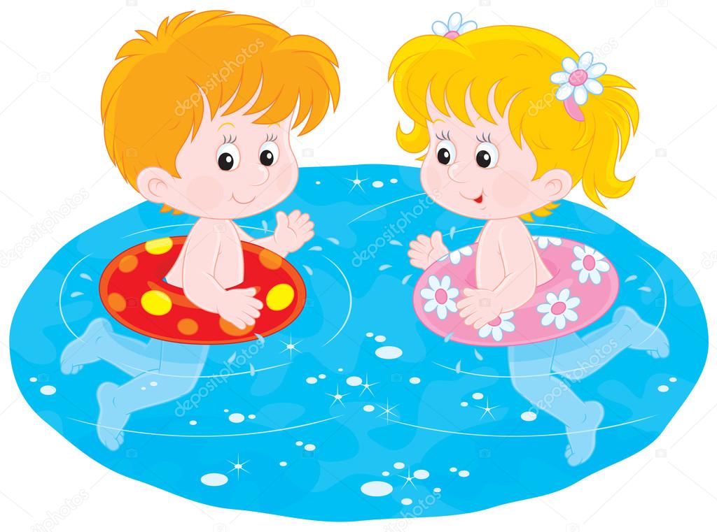 Children swim with inflatable circles