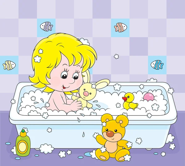 Menina tomando banho — Vetor de Stock
