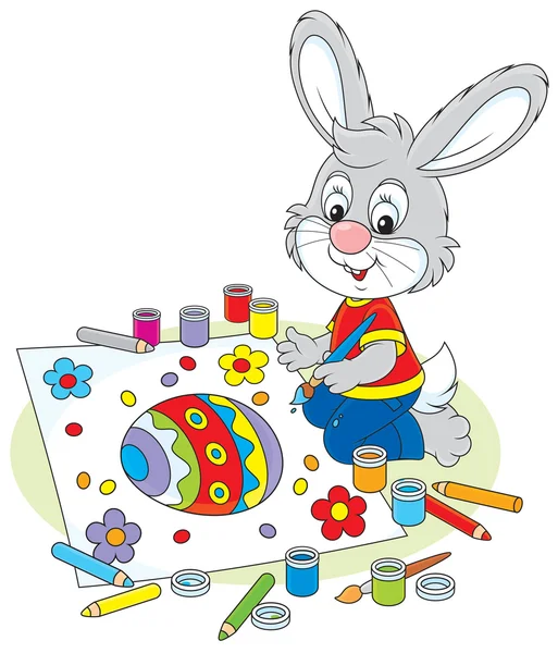 Little Bunny draws an Easter card — Stock Vector