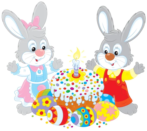 Pastel de Pascua y huevos pintados — Vector de stock