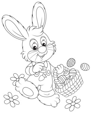 Yumurta sepeti olan Paskalya tavşanı.