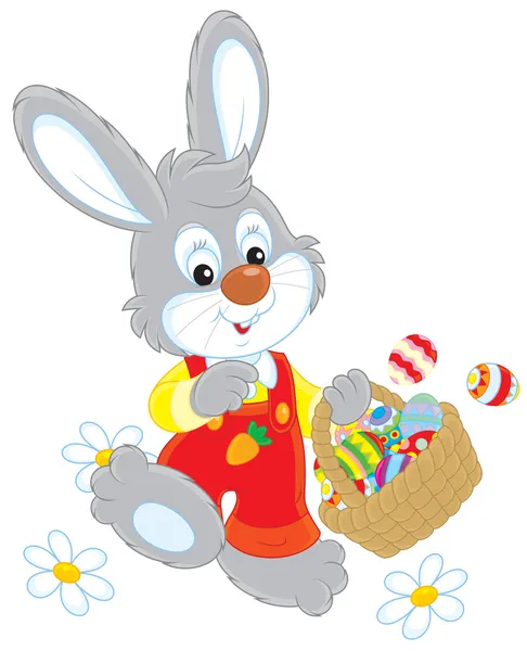 Easter Bunny with a basket of eggs — Stock Vector