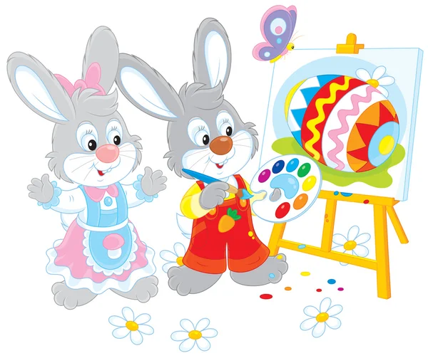 Easter Bunnies painters — Stock Vector