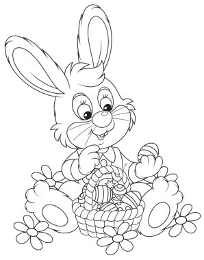 Yumurta sepeti olan Paskalya tavşanı.