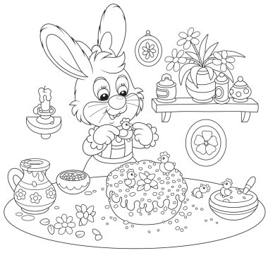 Bunny bir tatil için Paskalya kek pişiriyor.