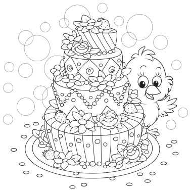 Little Chick with a cake clipart