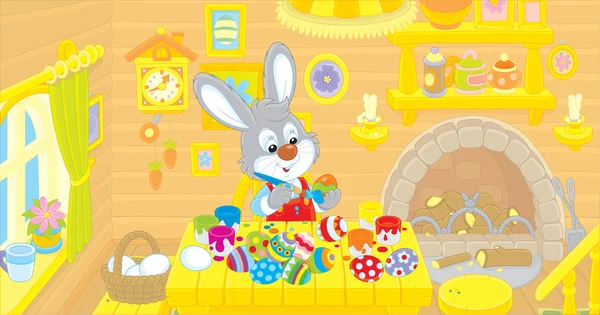 Little Bunny paints Easter eggs — Stock Vector