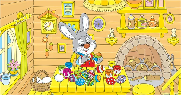 Küçük bunny Paskalya yumurtaları boyar — Stok Vektör