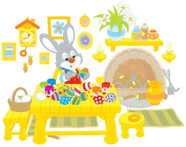 Bunny paints Easter eggs — Stock Vector