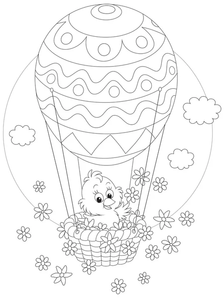 Easter Chick flying in a balloon — Stock Vector