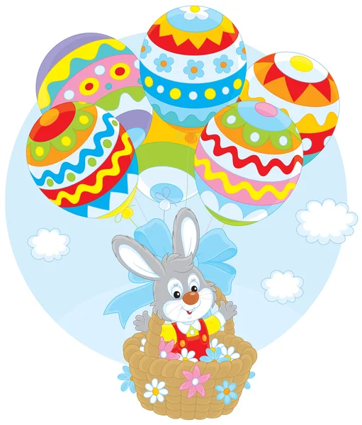 Easter Bunny flies with balloons — Stock Vector