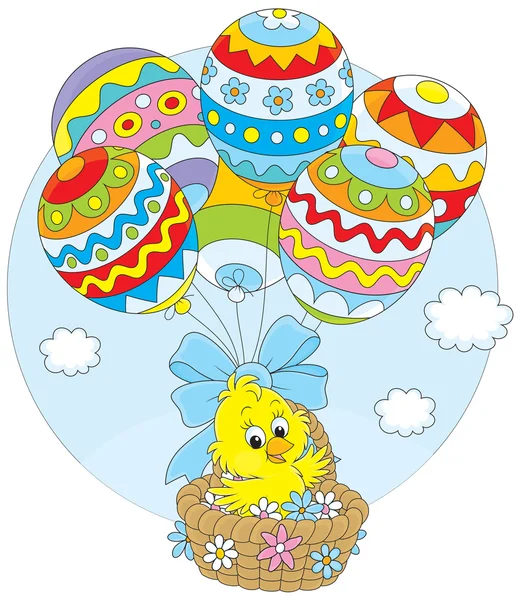Velikonoční kuřátko létá s balónky — Stockový vektor