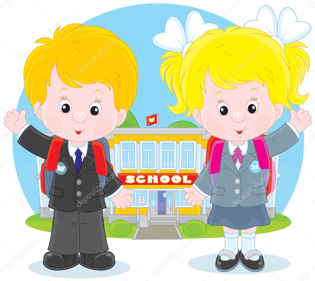 Schoolchildren before a school