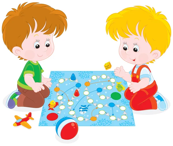 Chicos jugando con un boardgame — Vector de stock