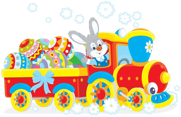 Conejo de Pascua en un tren — Archivo Imágenes Vectoriales