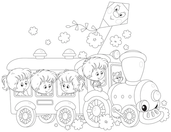 Gyerekek utazás vonattal — Stock Vector