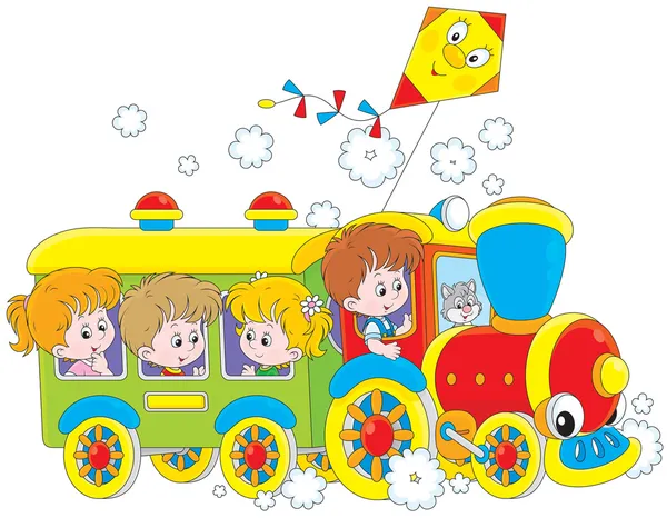 子供たちは電車で旅行します。 — ストックベクタ