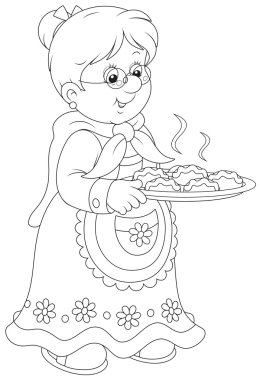 Granny with pies clipart