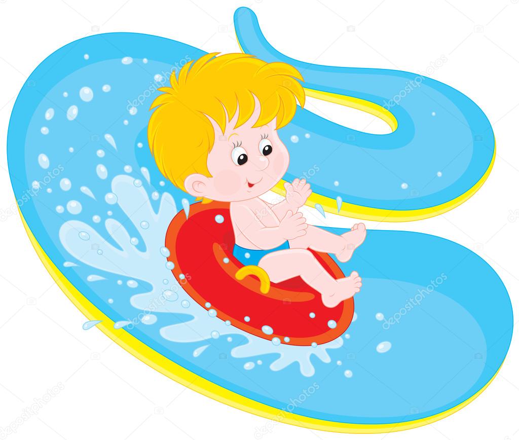 Boy on a water slide